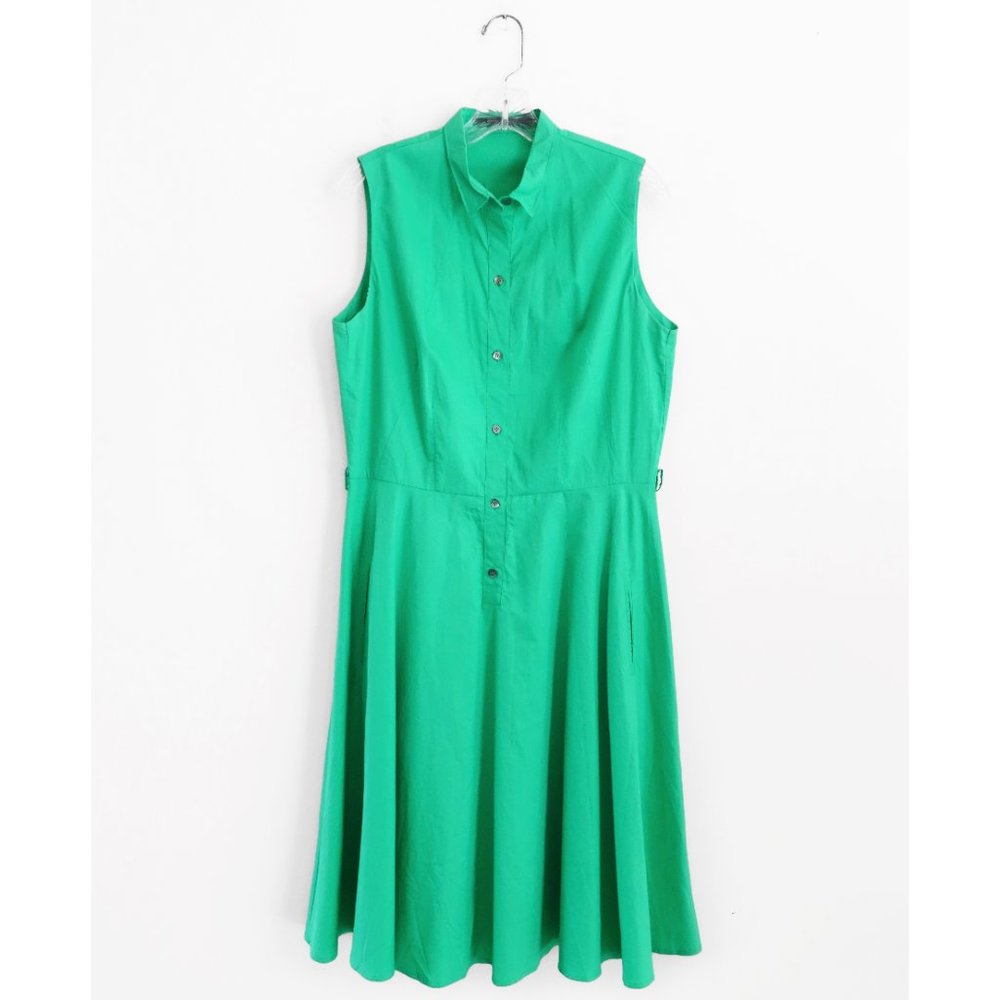 Sofie D'Hoore Kelly Green Half Button Down Sleeveless Midi Dress size FR 40 US 8